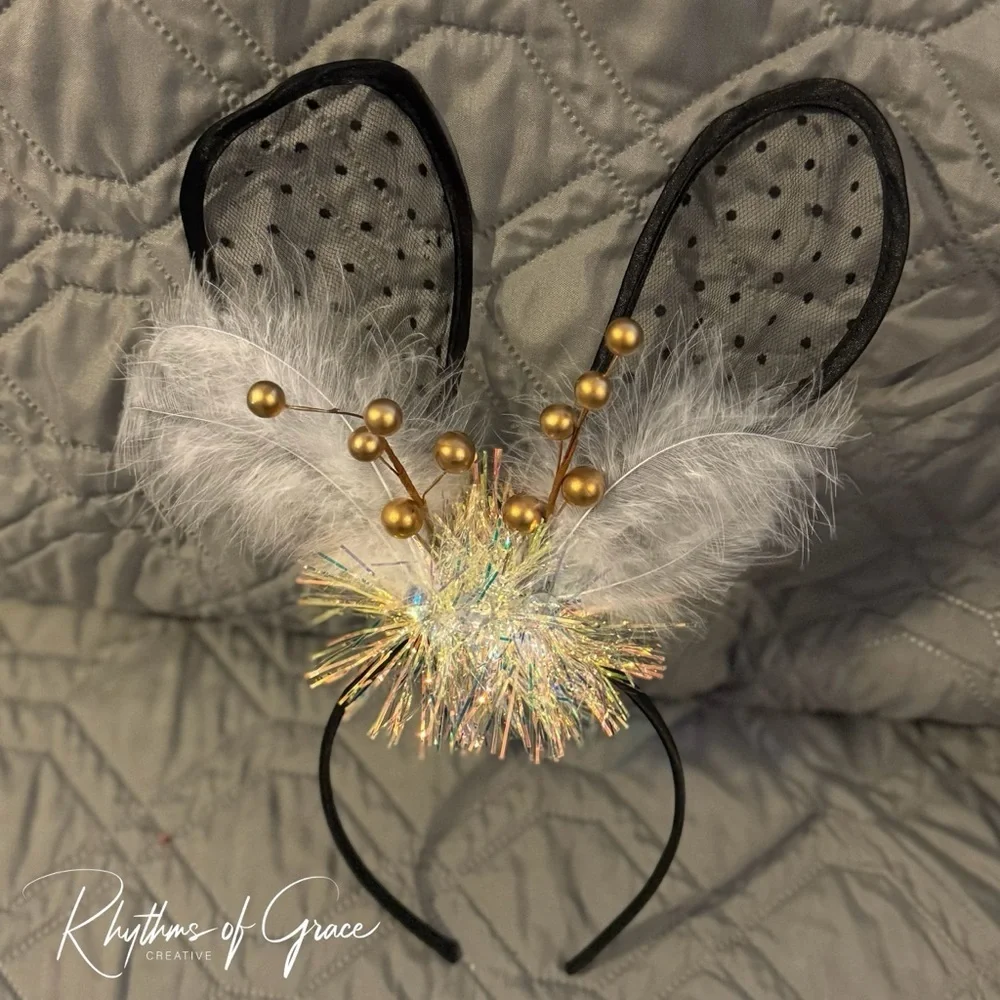 Black Lace Easter Bunny Ears - Rabbit Ears, Handmade Headpiece, Easter Headpiece